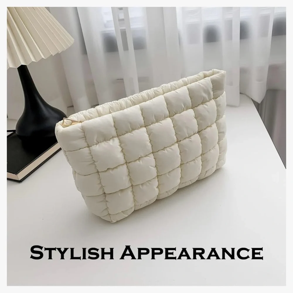 NEW Puffy Blush Ivory Pouch w/ Gold-Tone Hardware - Picture 4 of 5